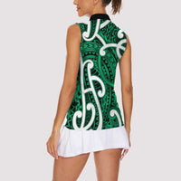 Aotearoa Maori Kowhaiwhai Women Sleeveless Polo Shirt Kakariki Puhoro and Patiki