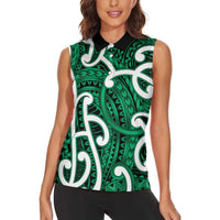 Aotearoa Maori Kowhaiwhai Women Sleeveless Polo Shirt Kakariki Puhoro and Patiki
