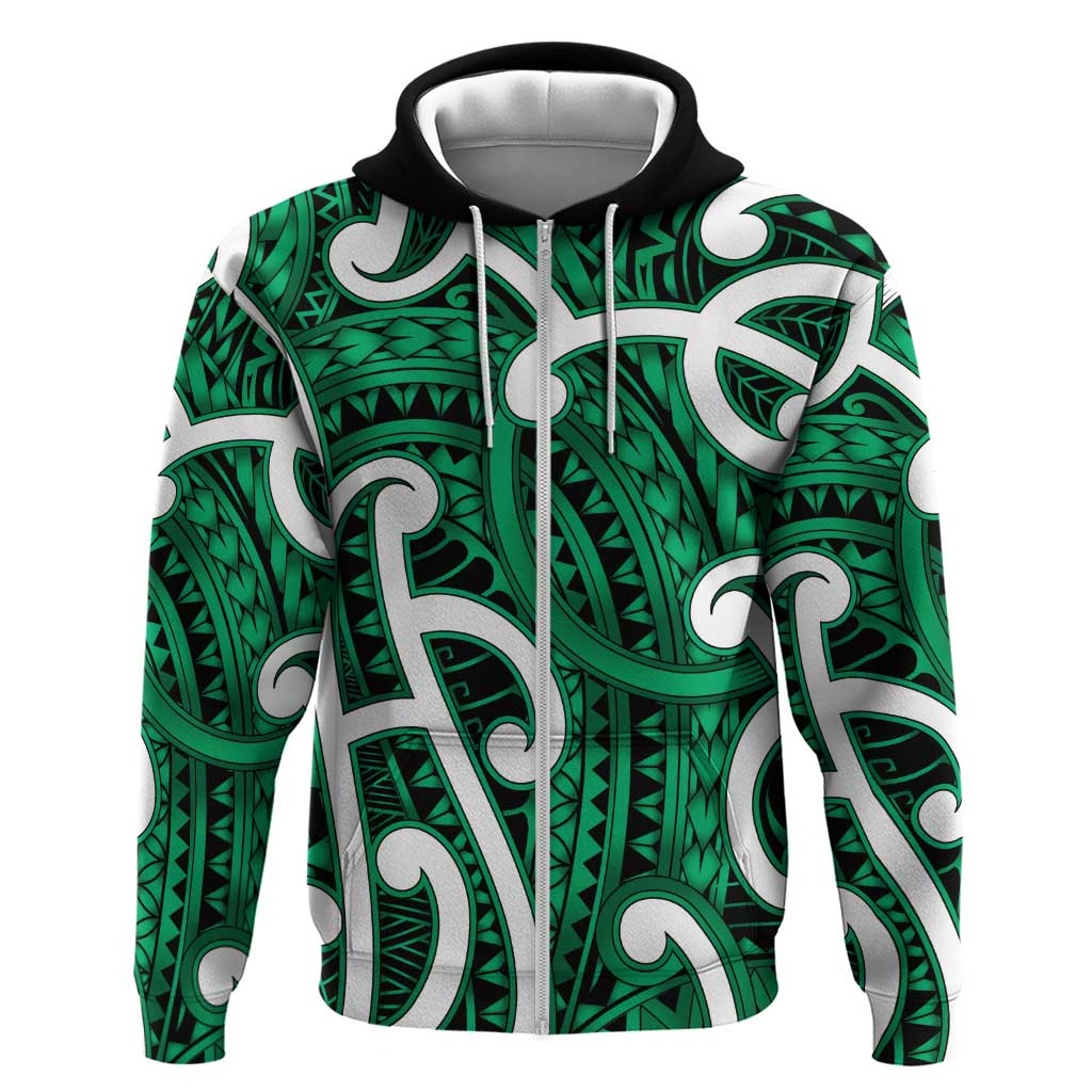 Aotearoa Maori Kowhaiwhai Zip Hoodie Kakariki Puhoro and Patiki LT9 Zip Hoodie Green - Polynesian Pride