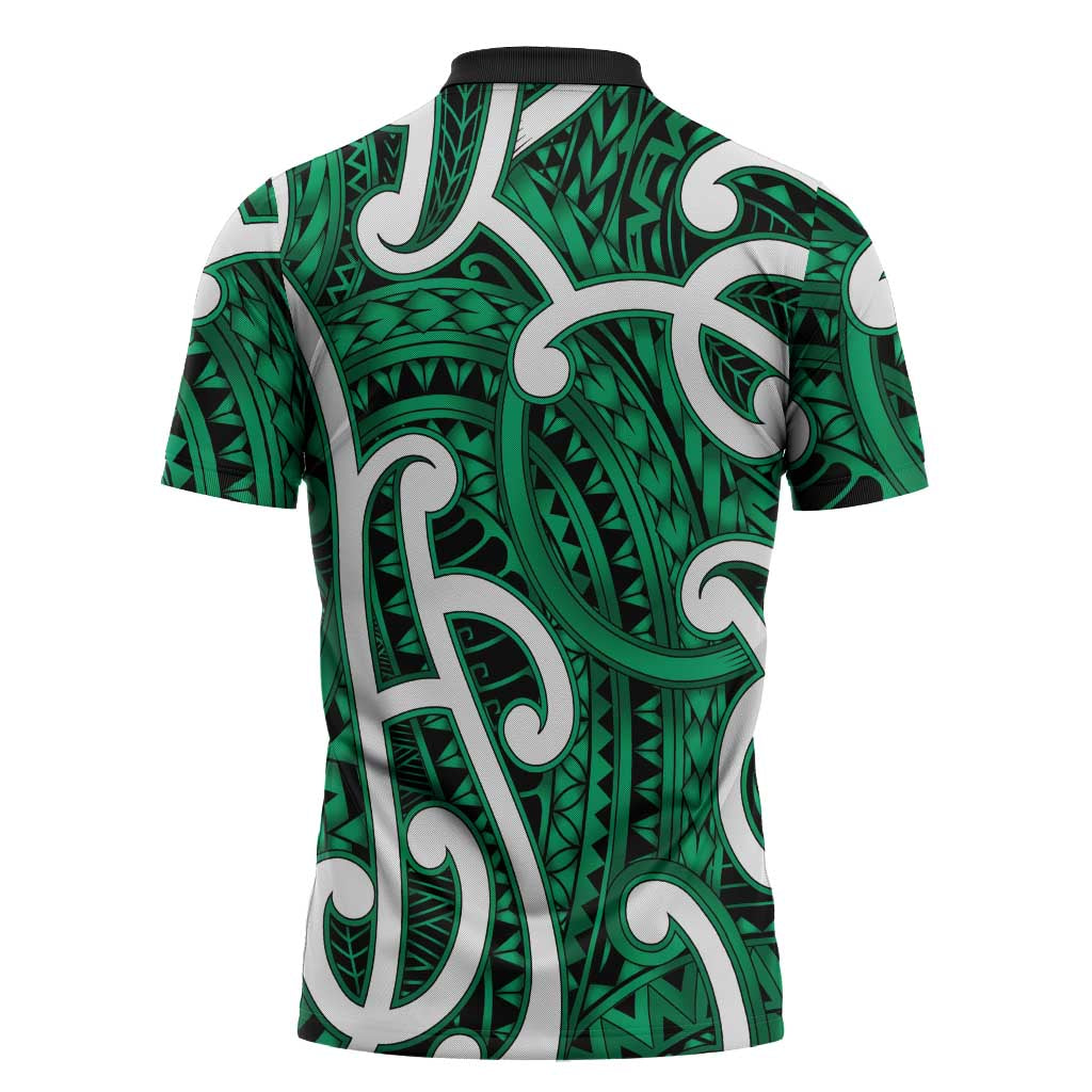 Aotearoa Maori Kowhaiwhai Zipper Polo Shirt Kakariki Puhoro and Patiki