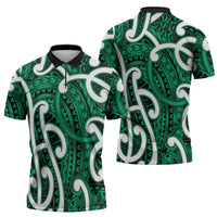 Aotearoa Maori Kowhaiwhai Zipper Polo Shirt Kakariki Puhoro and Patiki