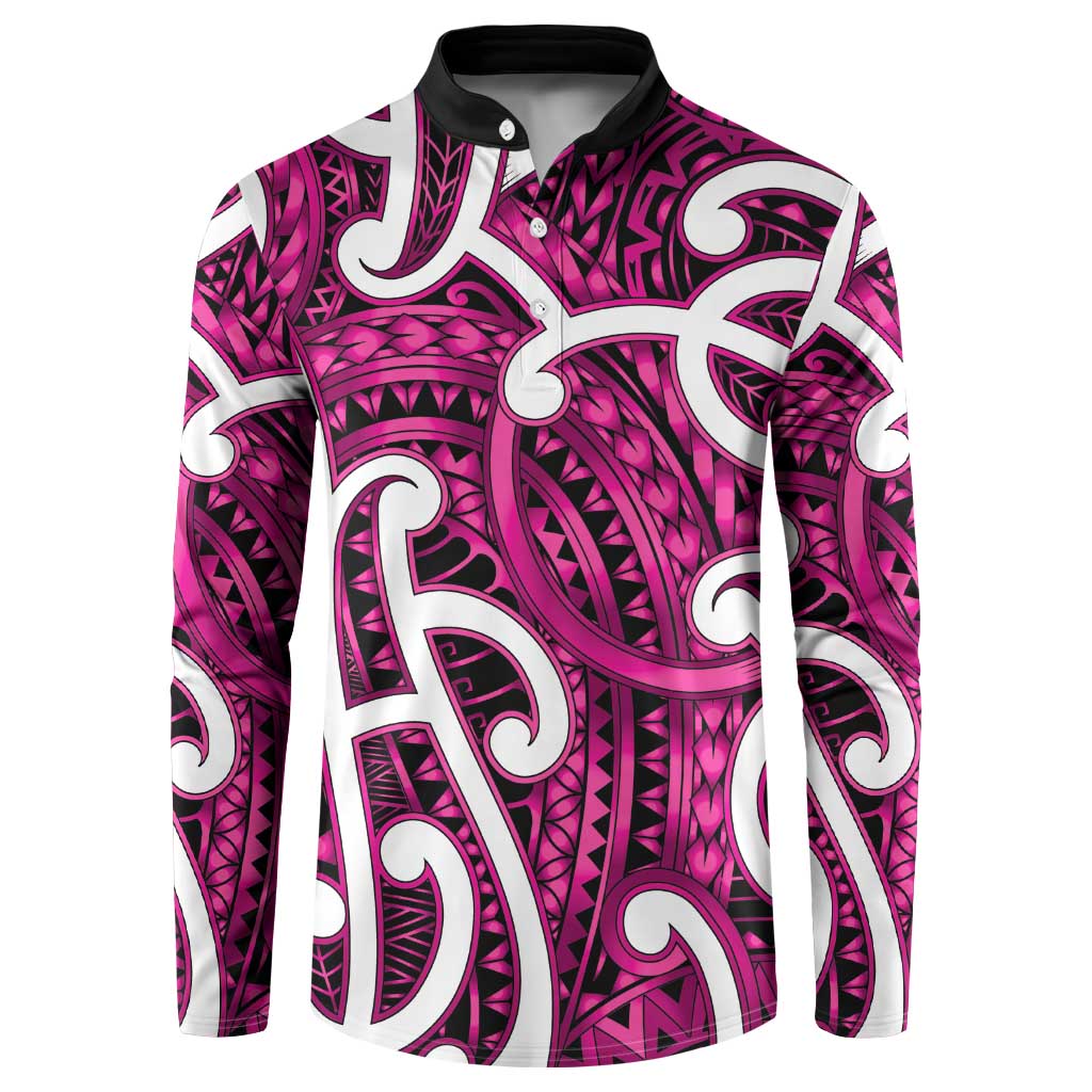 Aotearoa Maori Kowhaiwhai Button Sweatshirt Mawhero Puhoro and Patiki LT9 Pink - Polynesian Pride