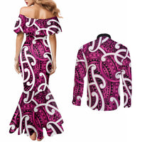 Aotearoa Maori Kowhaiwhai Couples Matching Mermaid Dress and Long Sleeve Button Shirt Mawhero Puhoro and Patiki
