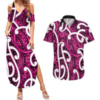 Aotearoa Maori Kowhaiwhai Couples Matching Summer Maxi Dress and Hawaiian Shirt Mawhero Puhoro and Patiki
