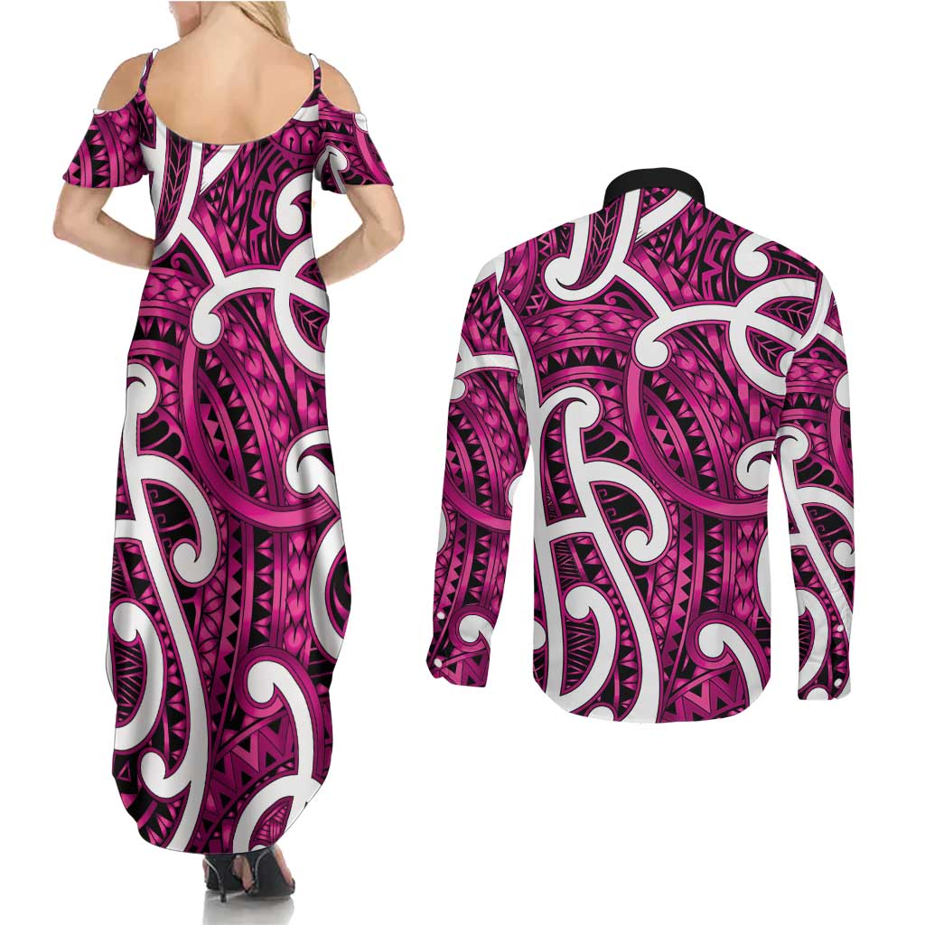 Aotearoa Maori Kowhaiwhai Couples Matching Summer Maxi Dress and Long Sleeve Button Shirt Mawhero Puhoro and Patiki LT9 - Polynesian Pride