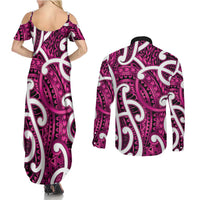Aotearoa Maori Kowhaiwhai Couples Matching Summer Maxi Dress and Long Sleeve Button Shirt Mawhero Puhoro and Patiki LT9 - Polynesian Pride