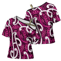 Aotearoa Maori Kowhaiwhai Cross Shoulder Shirt Mawhero Puhoro and Patiki LT9 - Polynesian Pride