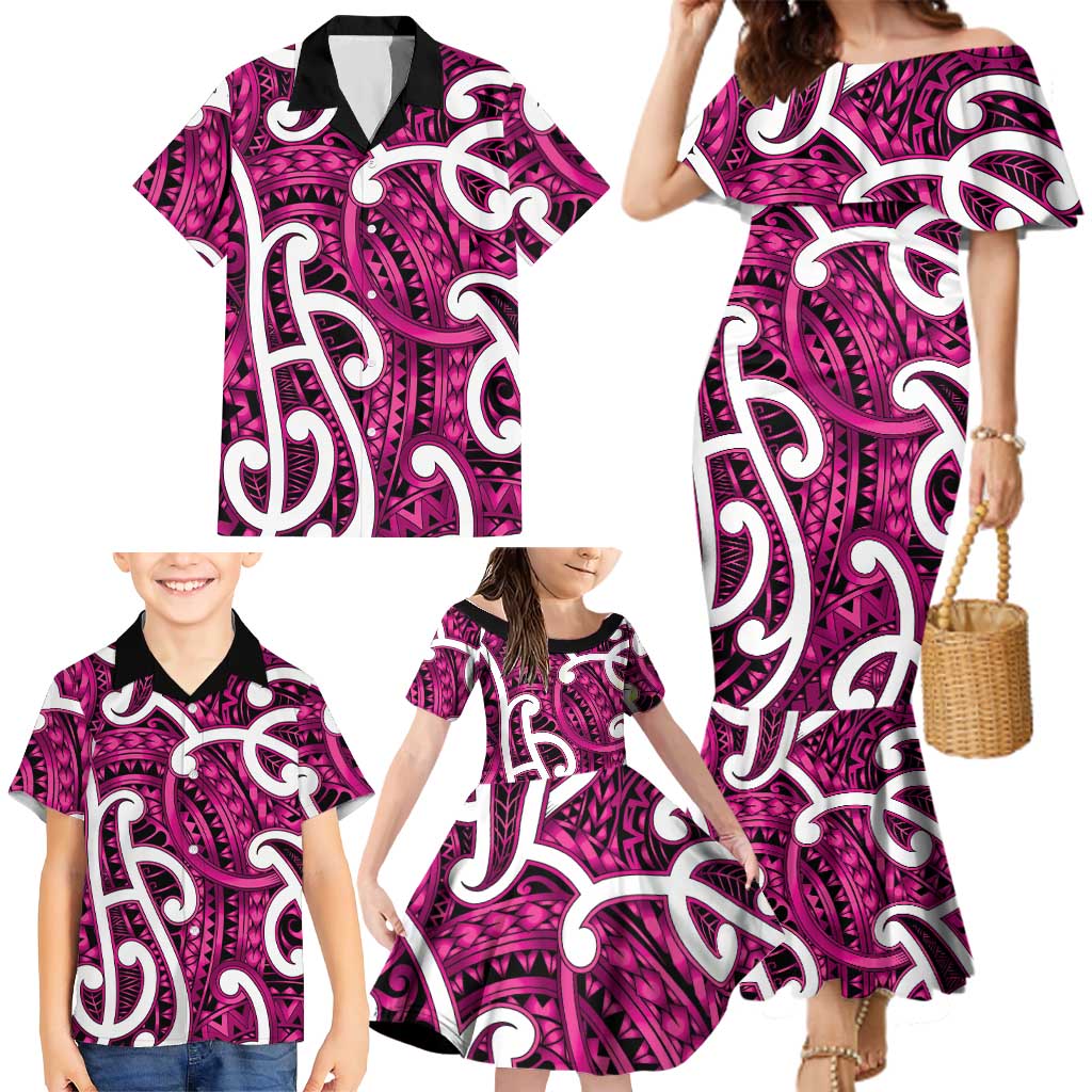 Aotearoa Maori Kowhaiwhai Family Matching Mermaid Dress and Hawaiian Shirt Mawhero Puhoro and Patiki LT9 - Polynesian Pride