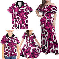 Aotearoa Maori Kowhaiwhai Family Matching Off Shoulder Maxi Dress and Hawaiian Shirt Mawhero Puhoro and Patiki LT9 - Polynesian Pride