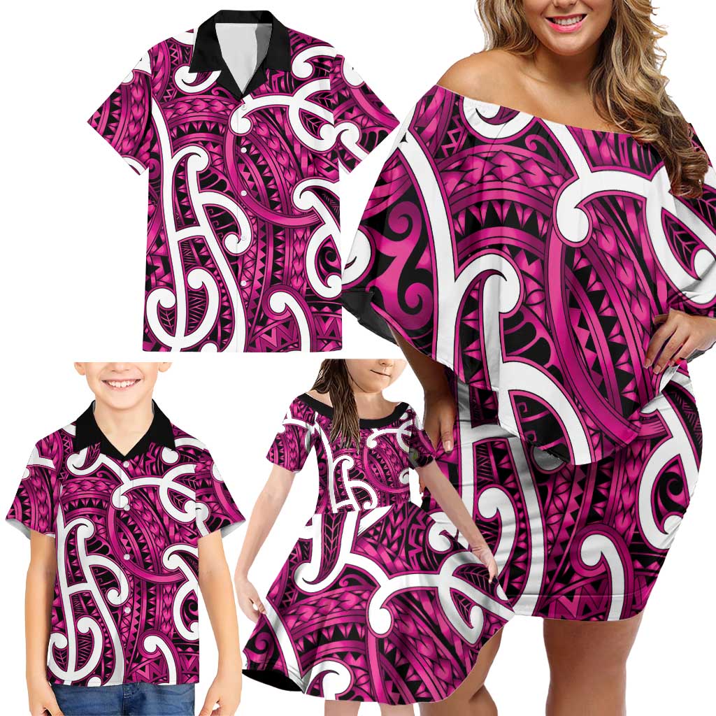 Aotearoa Maori Kowhaiwhai Family Matching Off Shoulder Short Dress and Hawaiian Shirt Mawhero Puhoro and Patiki LT9 - Polynesian Pride