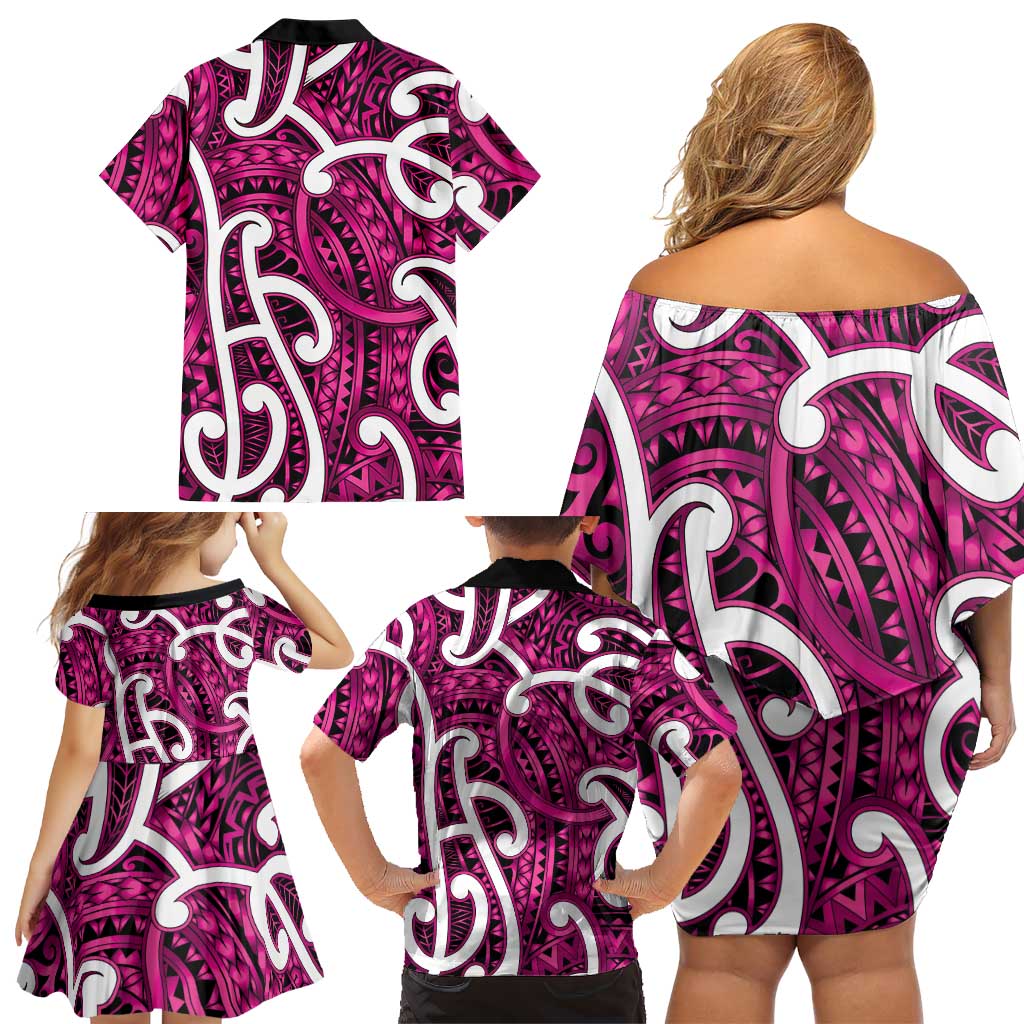 Aotearoa Maori Kowhaiwhai Family Matching Off Shoulder Short Dress and Hawaiian Shirt Mawhero Puhoro and Patiki LT9 - Polynesian Pride
