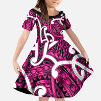 Aotearoa Maori Kowhaiwhai Family Matching Puletasi and Hawaiian Shirt Mawhero Puhoro and Patiki LT9 Daughter's Dress Pink - Polynesian Pride