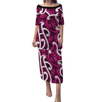 Aotearoa Maori Kowhaiwhai Family Matching Puletasi and Hawaiian Shirt Mawhero Puhoro and Patiki LT9 Mom's Dress Pink - Polynesian Pride
