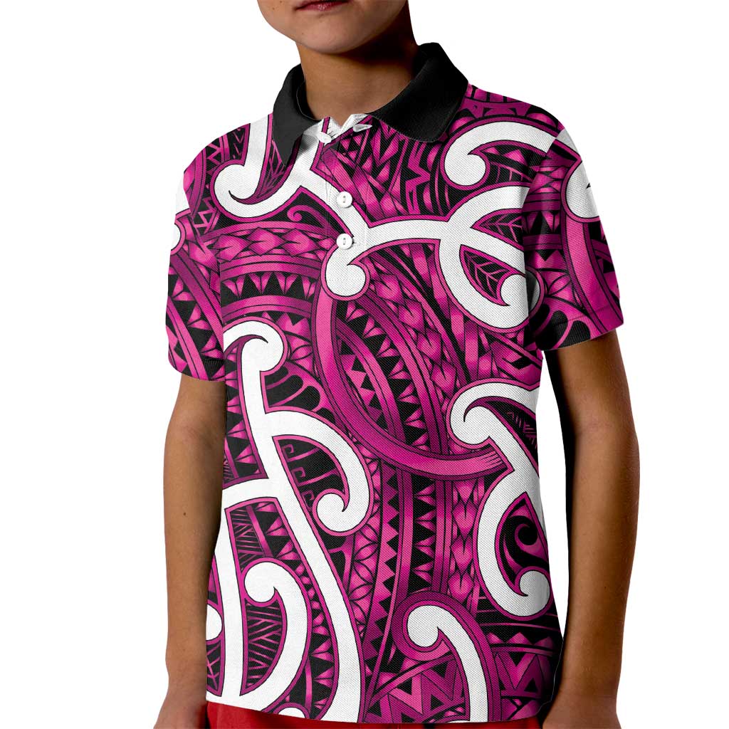 Aotearoa Maori Kowhaiwhai Kid Polo Shirt Mawhero Puhoro and Patiki LT9 Kid Pink - Polynesian Pride