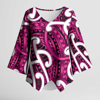 Aotearoa Maori Kowhaiwhai Kimono Sleeve Blouse Mawhero Puhoro and Patiki LT9 Female Pink - Polynesian Pride