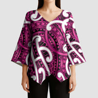 Aotearoa Maori Kowhaiwhai Kimono Sleeve Blouse Mawhero Puhoro and Patiki LT9 - Polynesian Pride