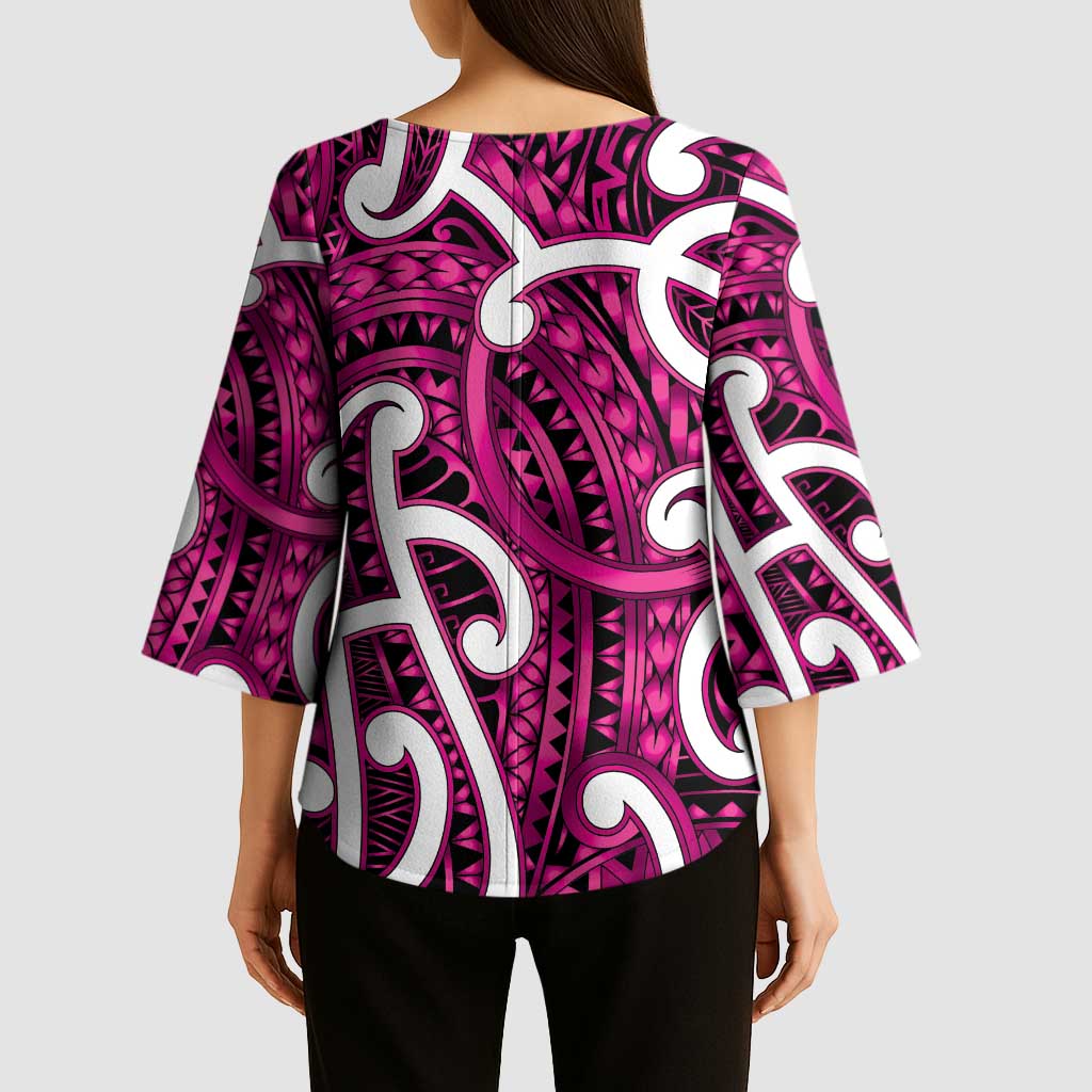 Aotearoa Maori Kowhaiwhai Kimono Sleeve Blouse Mawhero Puhoro and Patiki LT9 - Polynesian Pride