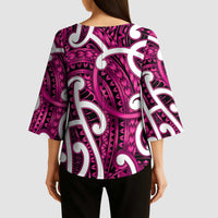 Aotearoa Maori Kowhaiwhai Kimono Sleeve Blouse Mawhero Puhoro and Patiki LT9 - Polynesian Pride