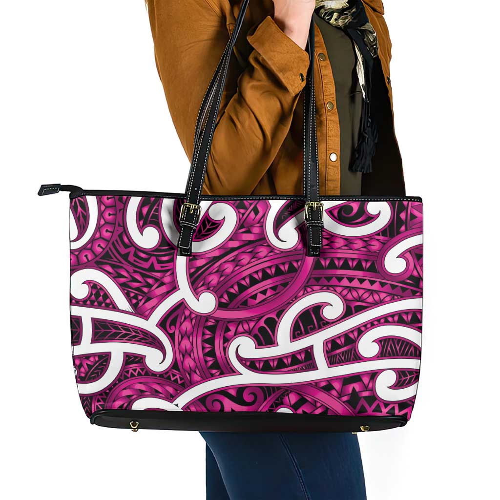 Aotearoa Maori Kowhaiwhai Leather Tote Bag Mawhero Puhoro and Patiki