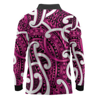 Aotearoa Maori Kowhaiwhai Long Sleeve Polo Shirt Mawhero Puhoro and Patiki