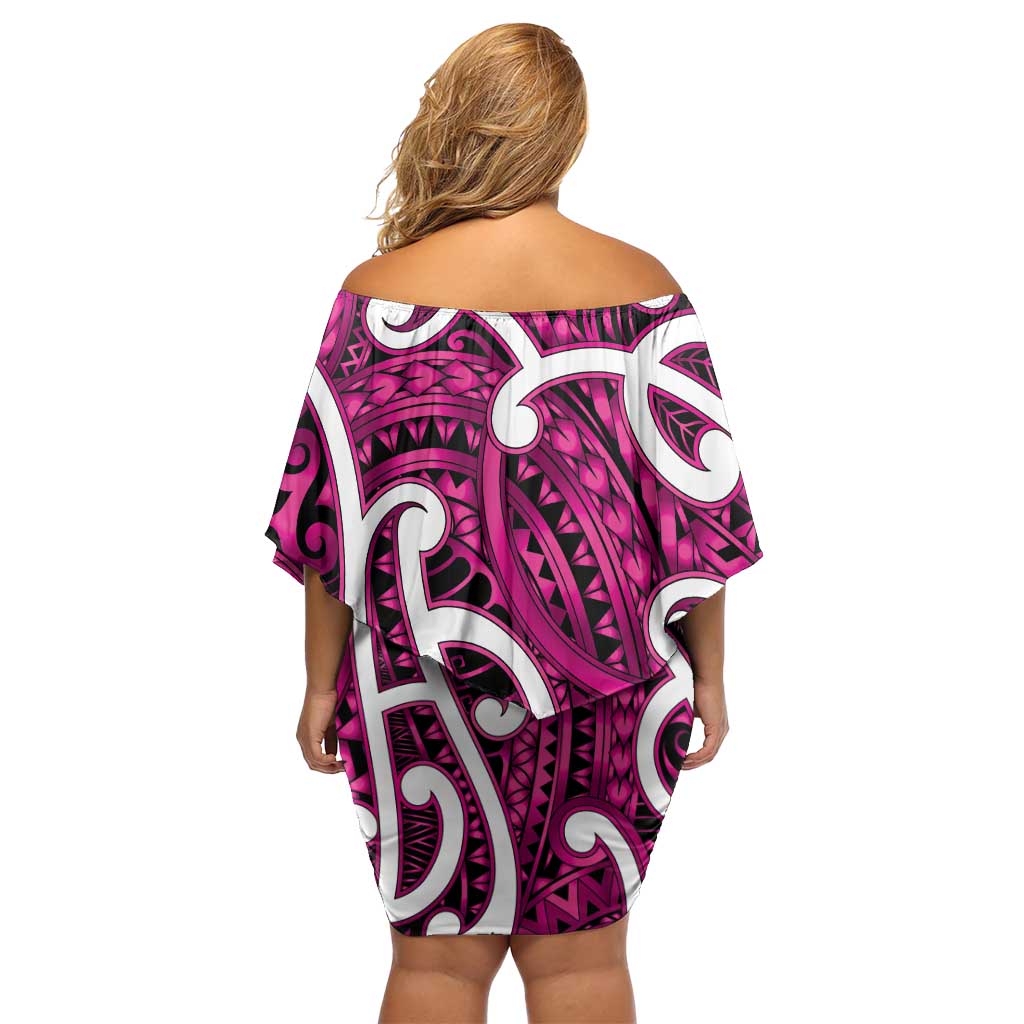 Aotearoa Maori Kowhaiwhai Off Shoulder Short Dress Mawhero Puhoro and Patiki LT9 - Polynesian Pride