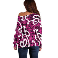 Aotearoa Maori Kowhaiwhai Off Shoulder Sweater Mawhero Puhoro and Patiki