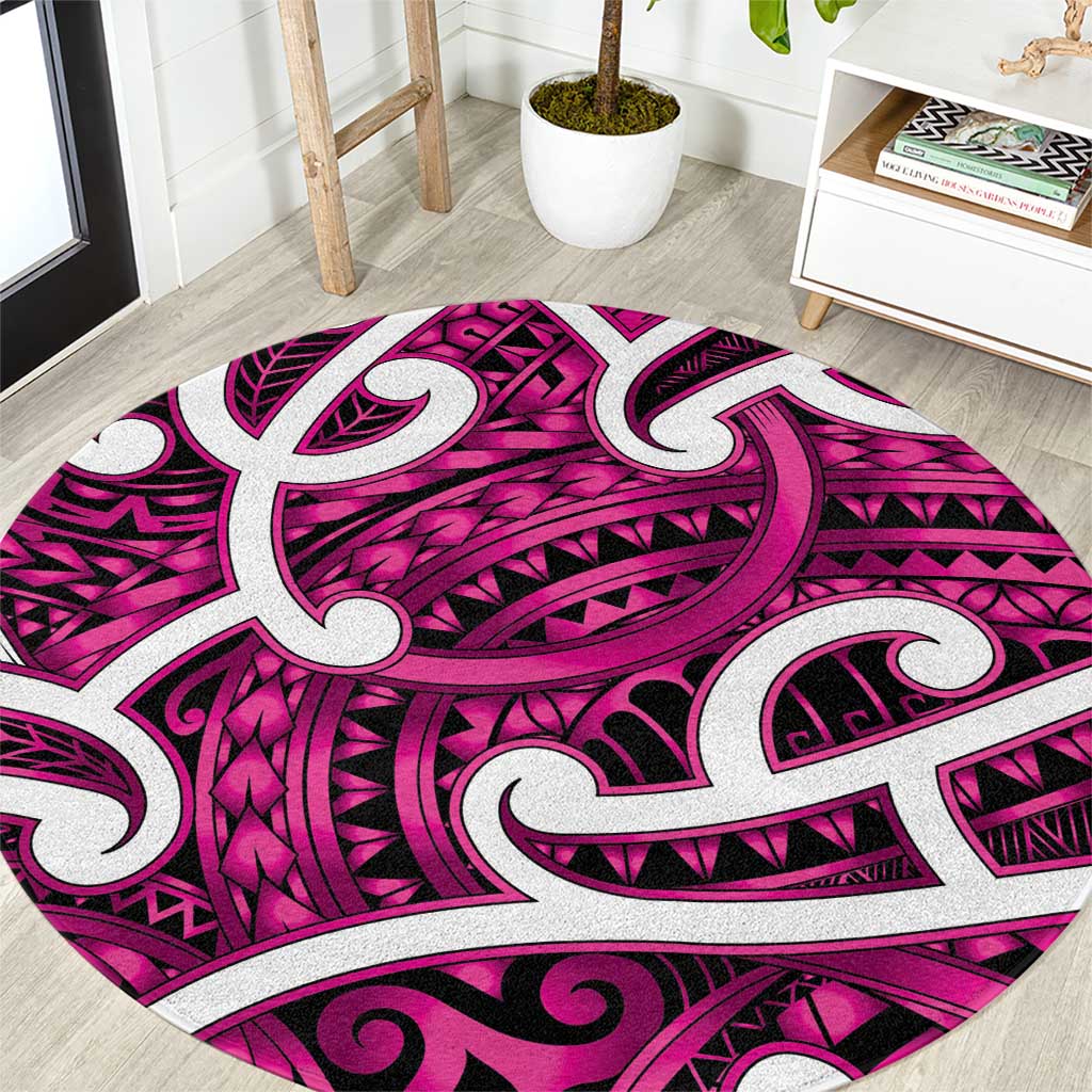Aotearoa Maori Kowhaiwhai Round Carpet Mawhero Puhoro and Patiki LT9 Pink - Polynesian Pride