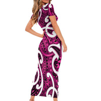 Aotearoa Maori Kowhaiwhai Short Sleeve Bodycon Dress Mawhero Puhoro and Patiki LT9 - Polynesian Pride