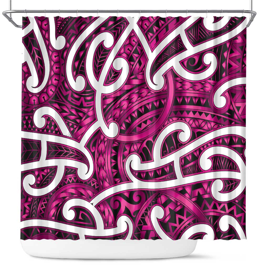 Aotearoa Maori Kowhaiwhai Shower Curtain Mawhero Puhoro and Patiki LT9 Pink - Polynesian Pride