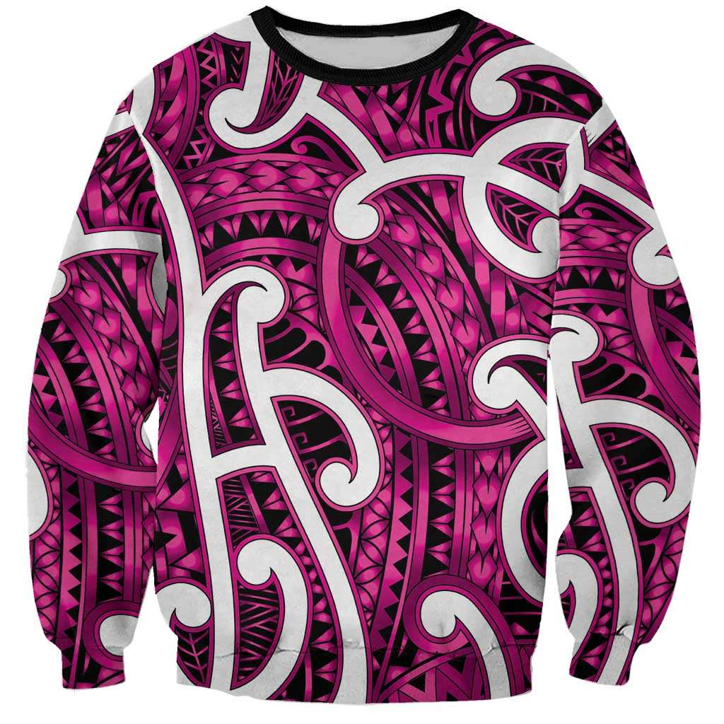 Aotearoa Maori Kowhaiwhai Sweatshirt Mawhero Puhoro and Patiki LT9 Unisex Pink - Polynesian Pride