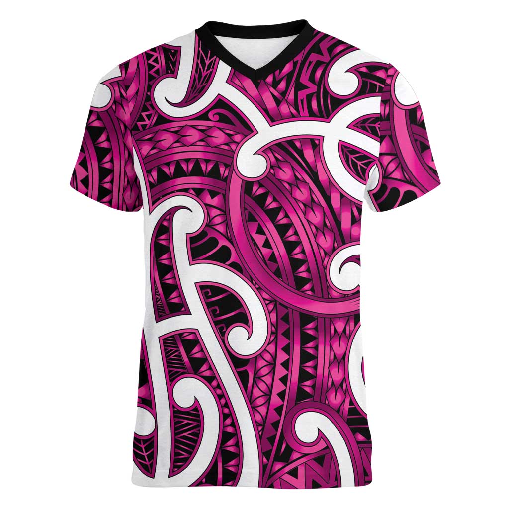 Aotearoa Maori Kowhaiwhai Women V-Neck T-Shirt Mawhero Puhoro and Patiki