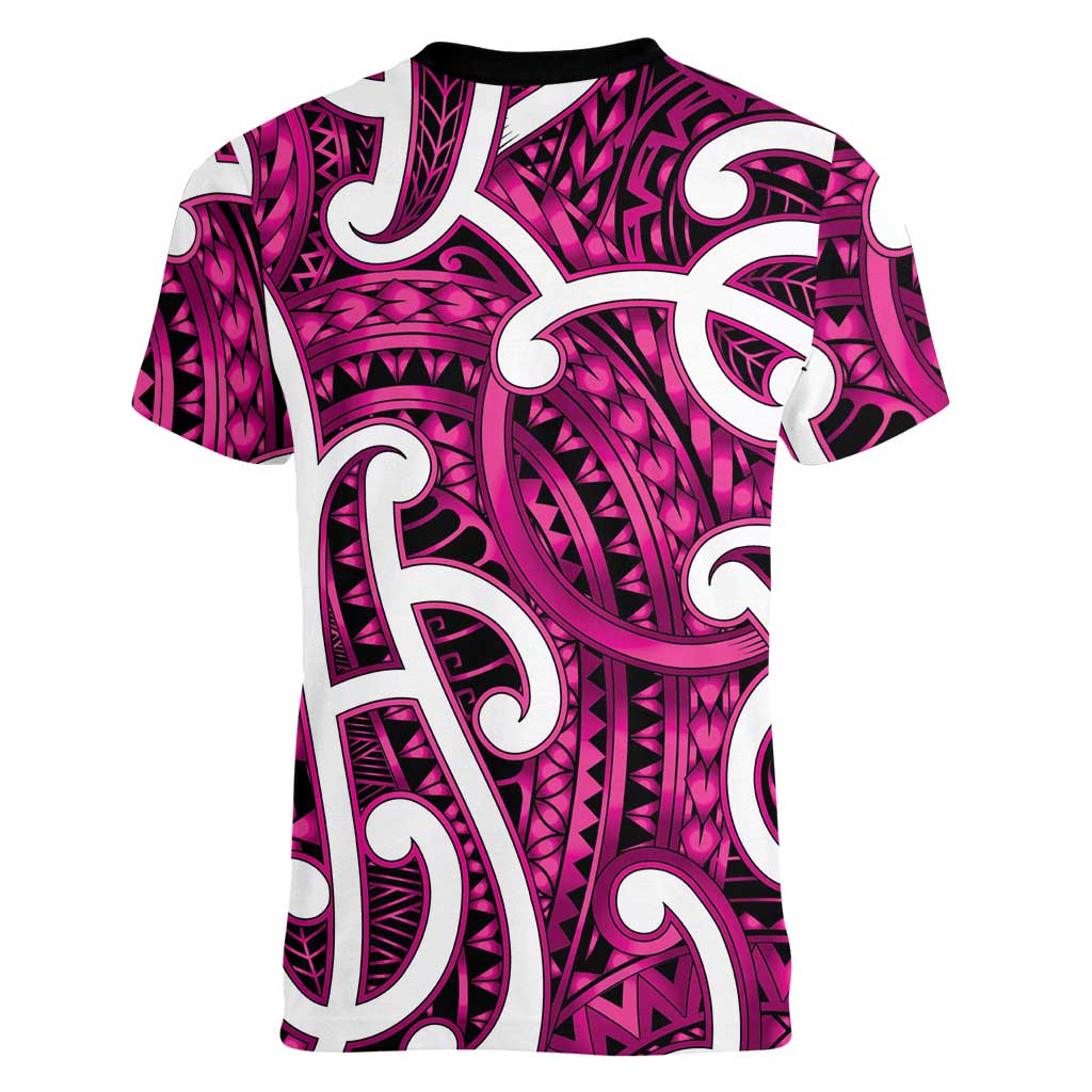 Aotearoa Maori Kowhaiwhai Women V-Neck T-Shirt Mawhero Puhoro and Patiki