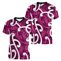Aotearoa Maori Kowhaiwhai Women V-Neck T-Shirt Mawhero Puhoro and Patiki