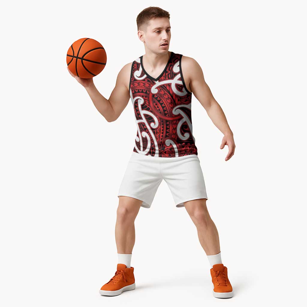Aotearoa Maori Kowhaiwhai Basketball Jersey Whero Puhoro and Patiki LT9 - Polynesian Pride