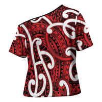 Aotearoa Maori Kowhaiwhai Cross Shoulder Shirt Whero Puhoro and Patiki LT9 - Polynesian Pride