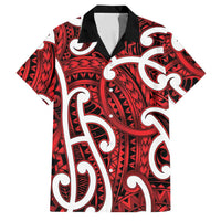 Aotearoa Maori Kowhaiwhai Family Matching Long Sleeve Bodycon Dress and Hawaiian Shirt Whero Puhoro and Patiki LT9 Dad's Shirt - Short Sleeve Red - Polynesian Pride