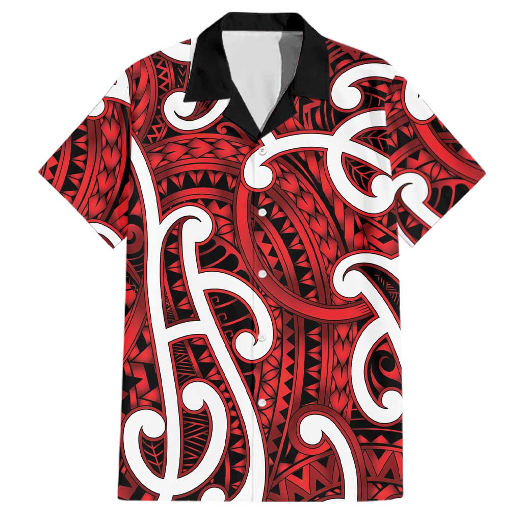 Aotearoa Maori Kowhaiwhai Family Matching Mermaid Dress and Hawaiian Shirt Whero Puhoro and Patiki LT9 Dad's Shirt - Short Sleeve Red - Polynesian Pride