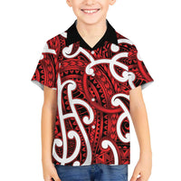 Aotearoa Maori Kowhaiwhai Family Matching Off Shoulder Short Dress and Hawaiian Shirt Whero Puhoro and Patiki LT9 Son's Shirt Red - Polynesian Pride