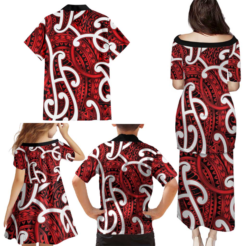 Aotearoa Maori Kowhaiwhai Family Matching Puletasi and Hawaiian Shirt Whero Puhoro and Patiki LT9 - Polynesian Pride