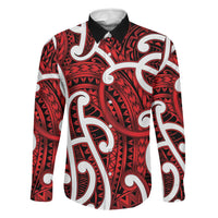 Aotearoa Maori Kowhaiwhai Family Matching Puletasi and Hawaiian Shirt Whero Puhoro and Patiki LT9 Dad's Shirt - Long Sleeve Red - Polynesian Pride