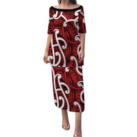 Aotearoa Maori Kowhaiwhai Family Matching Puletasi and Hawaiian Shirt Whero Puhoro and Patiki LT9 Mom's Dress Red - Polynesian Pride