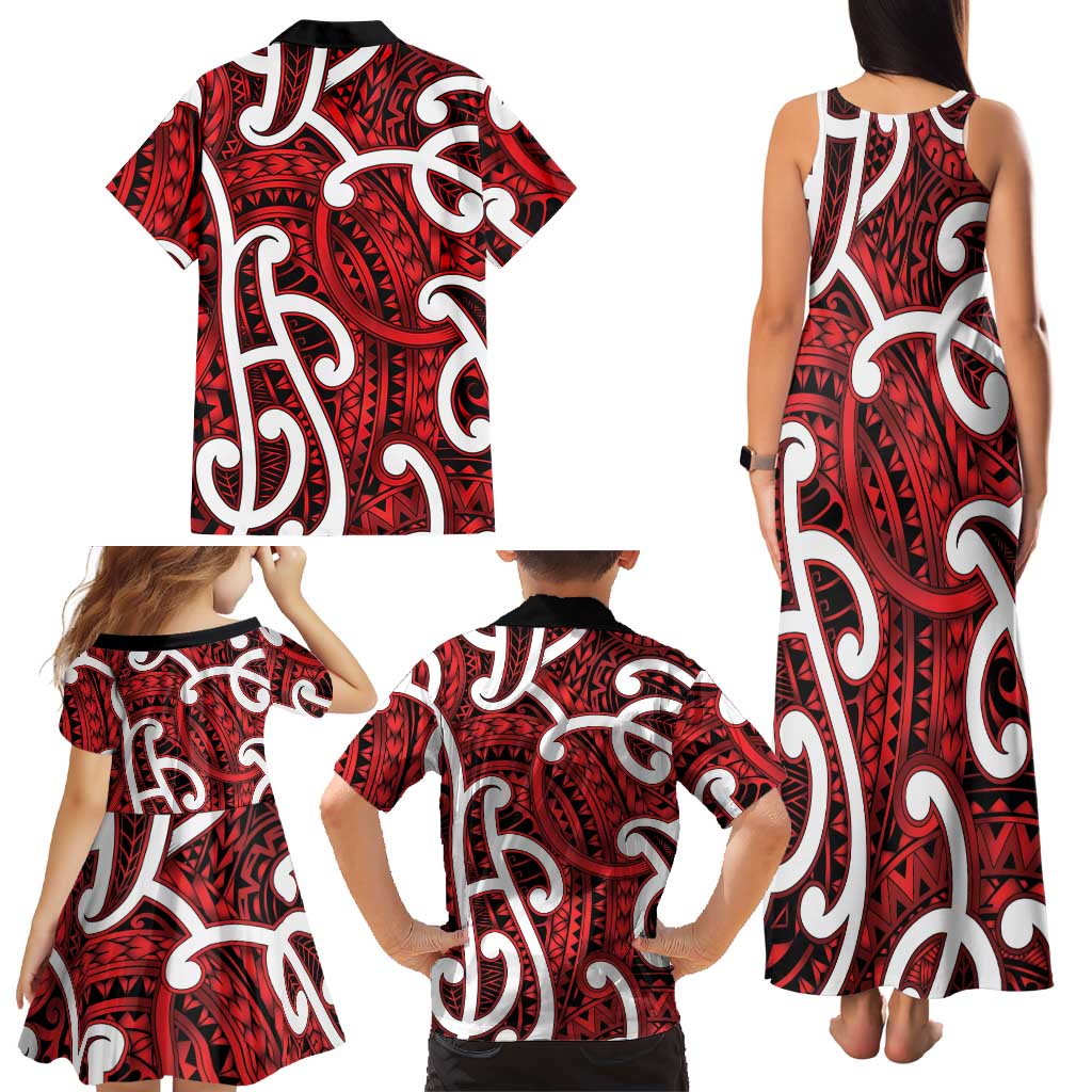 Aotearoa Maori Kowhaiwhai Family Matching Tank Maxi Dress and Hawaiian Shirt Whero Puhoro and Patiki LT9 - Polynesian Pride