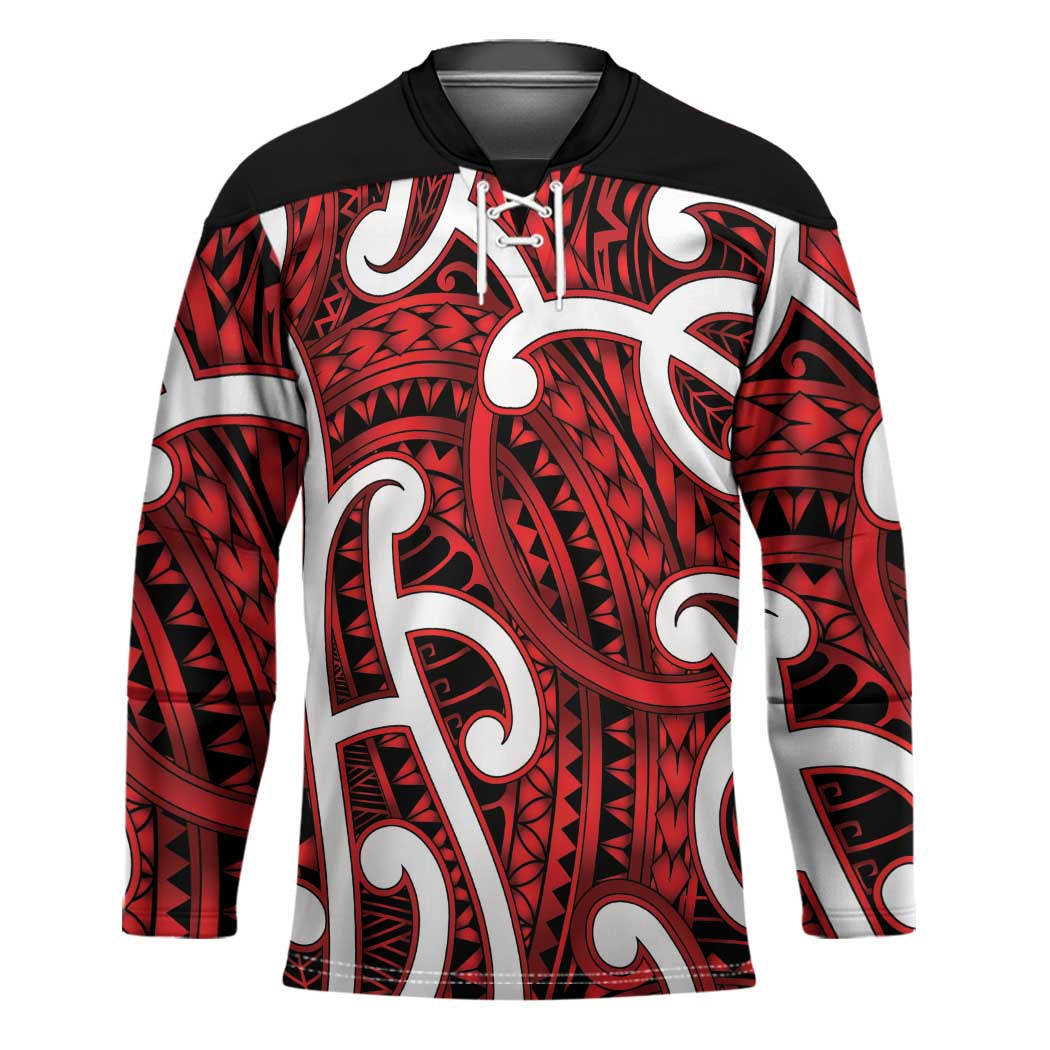 Aotearoa Maori Kowhaiwhai Hockey Jersey Whero Puhoro and Patiki LT9 Unisex Red - Polynesian Pride