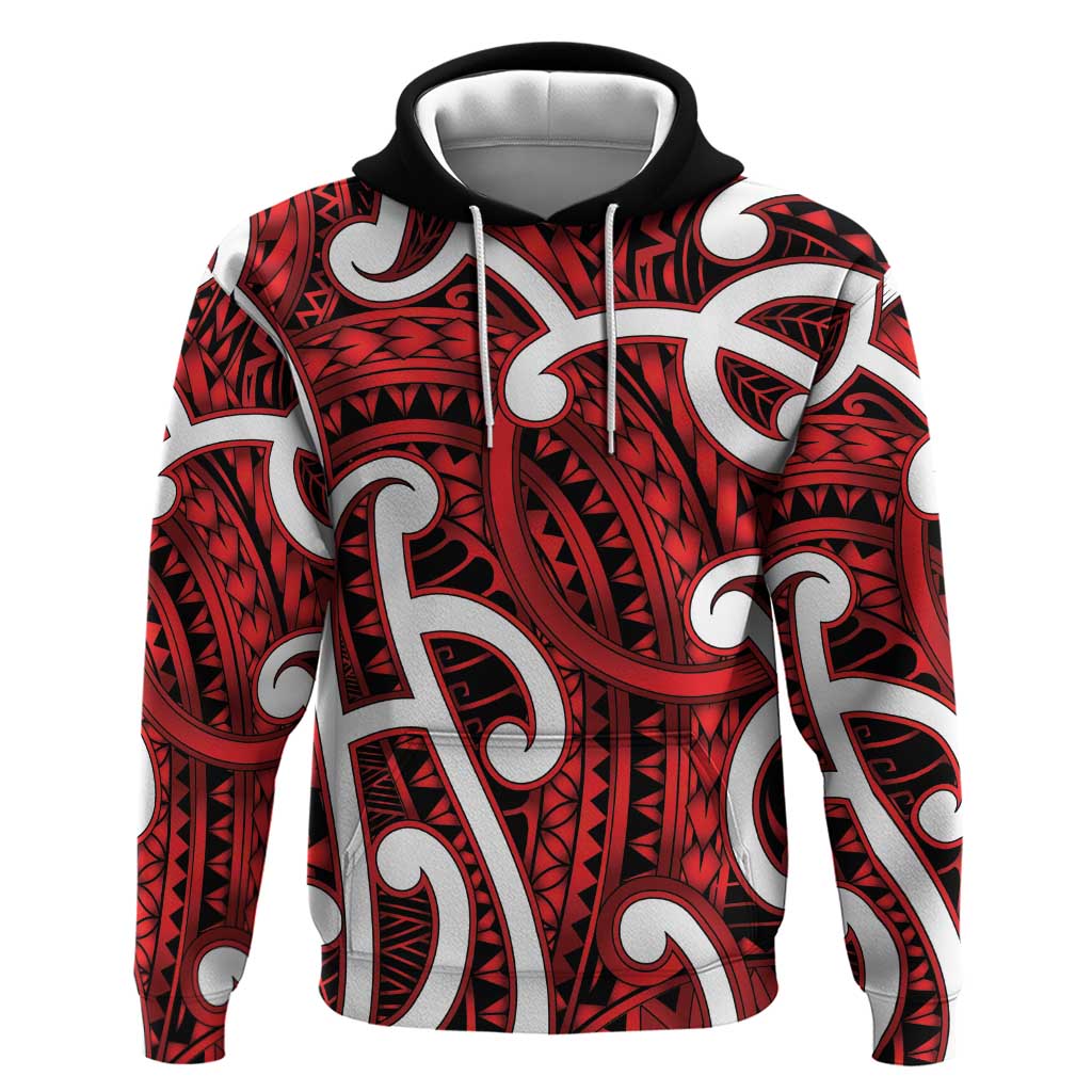 Aotearoa Maori Kowhaiwhai Hoodie Whero Puhoro and Patiki