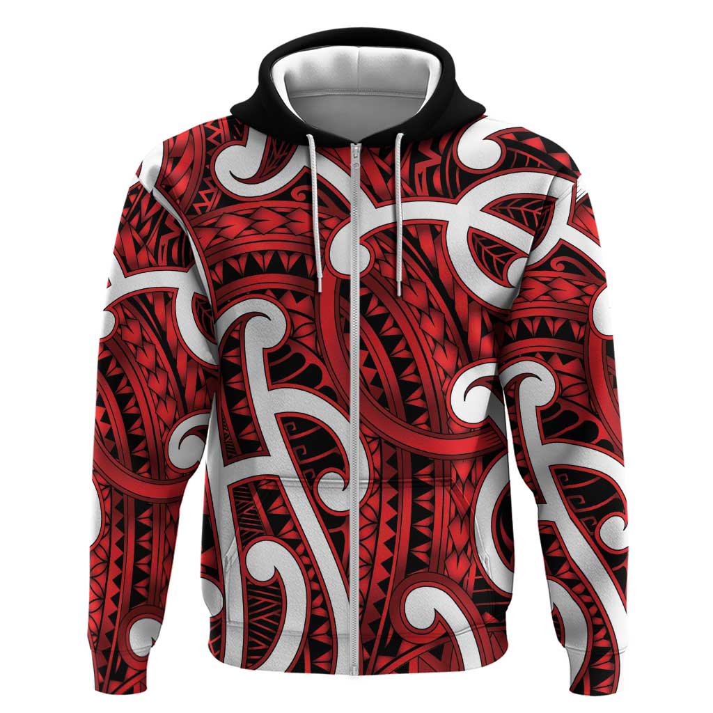 Aotearoa Maori Kowhaiwhai Hoodie Whero Puhoro and Patiki LT9 Zip Hoodie Red - Polynesian Pride