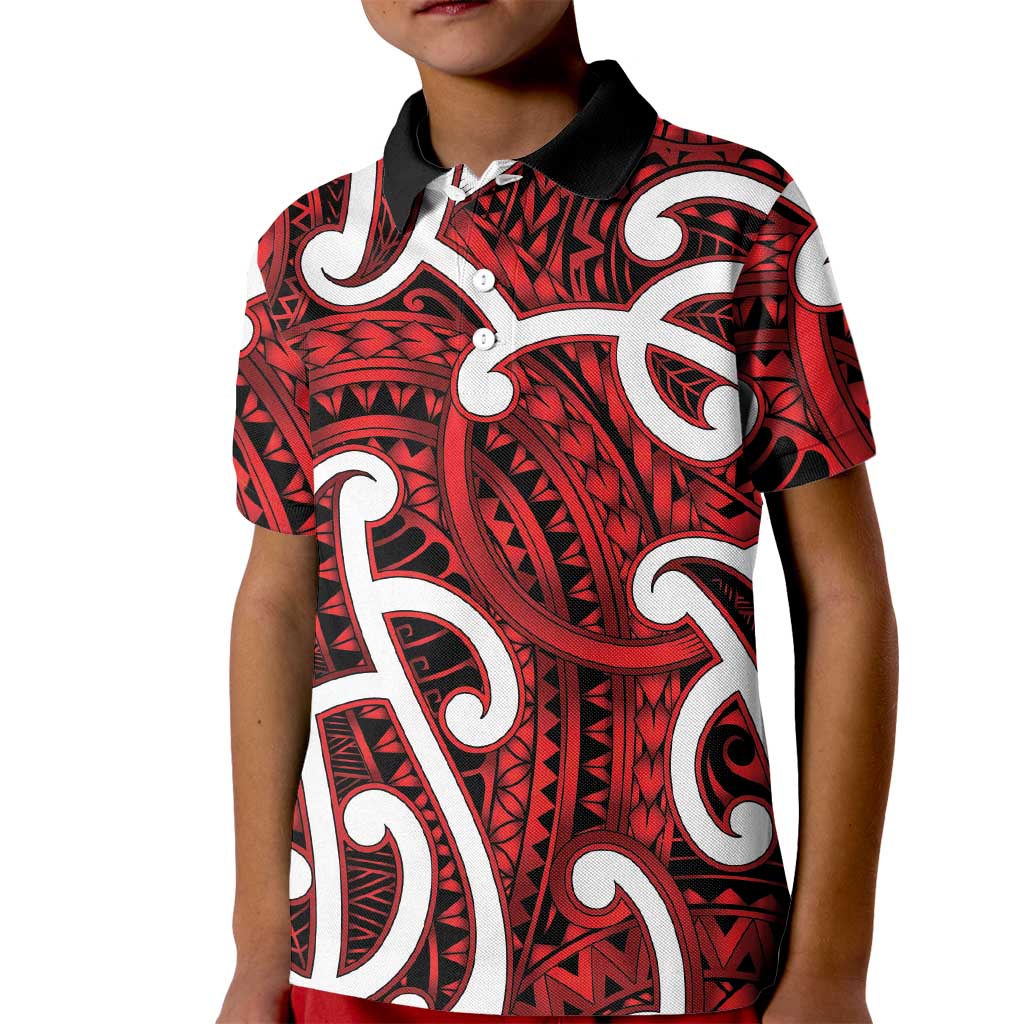 Aotearoa Maori Kowhaiwhai Kid Polo Shirt Whero Puhoro and Patiki LT9 Kid Red - Polynesian Pride