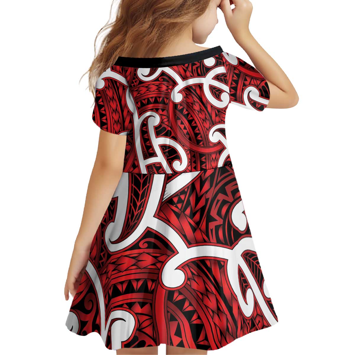 Aotearoa Maori Kowhaiwhai Kid Short Sleeve Dress Whero Puhoro and Patiki LT9 - Polynesian Pride