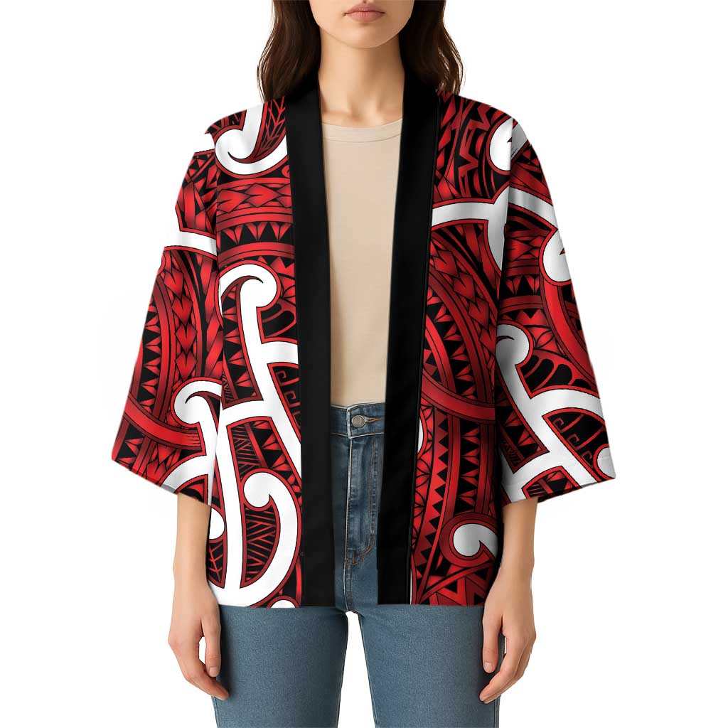 Aotearoa Maori Kowhaiwhai Kimono Whero Puhoro and Patiki
