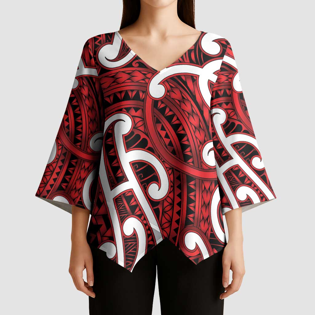 Aotearoa Maori Kowhaiwhai Kimono Sleeve Blouse Whero Puhoro and Patiki
