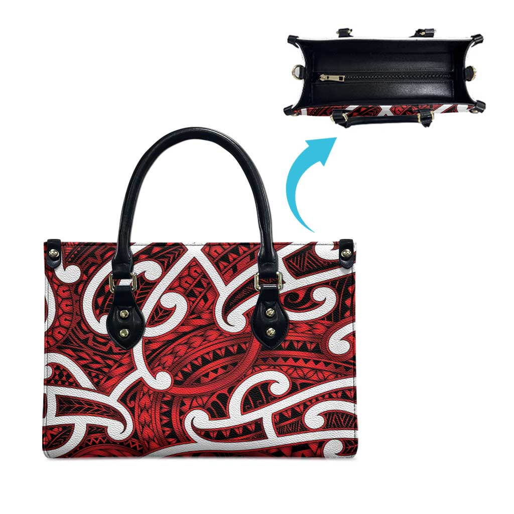 Aotearoa Maori Kowhaiwhai Leather Bag Whero Puhoro and Patiki